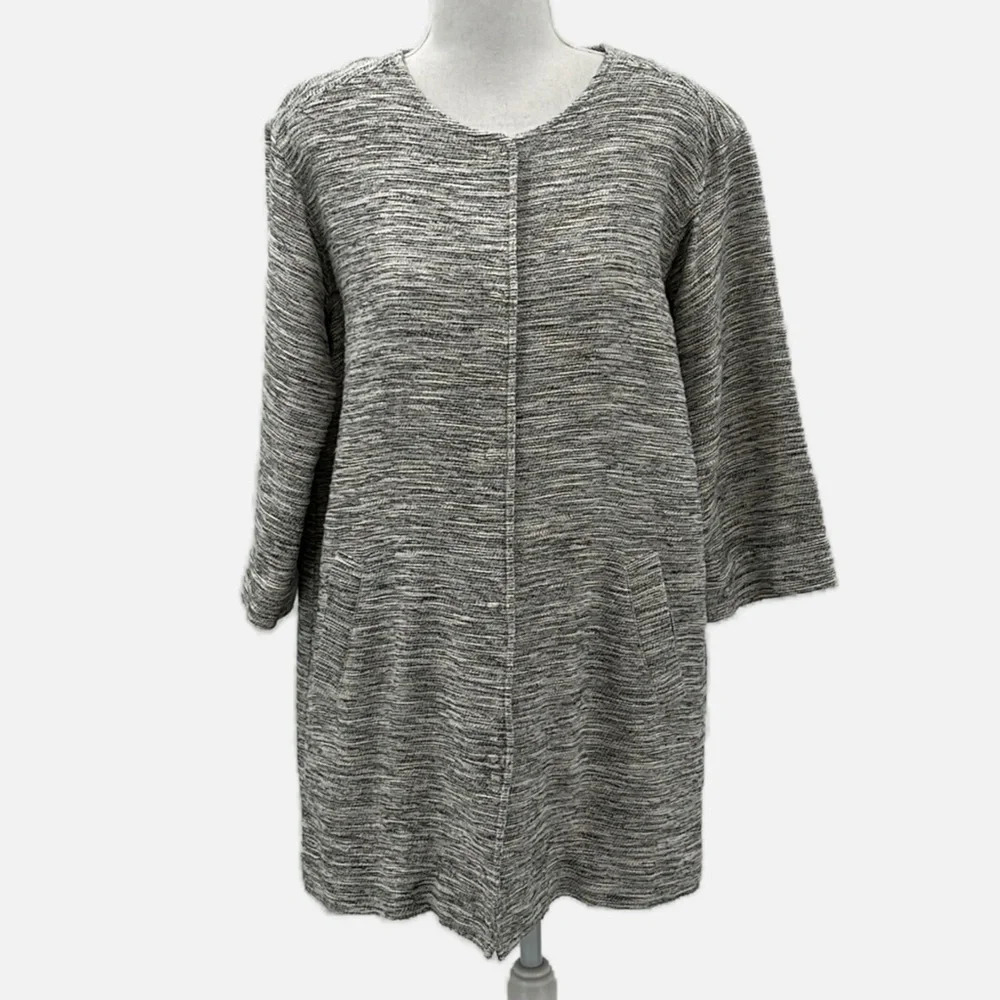 Eileen Fisher Snap Front Cotton Blend 3/4 Sleeve Jacket - Size Medium